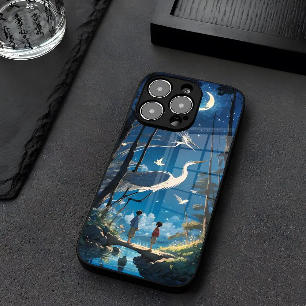 The Boy and the Heron Phone Case Glass For iPhone 12 15 14 13 11 Pro XS Max Plus Mini X XR 8 7 6s SE2020 Tempered Coque