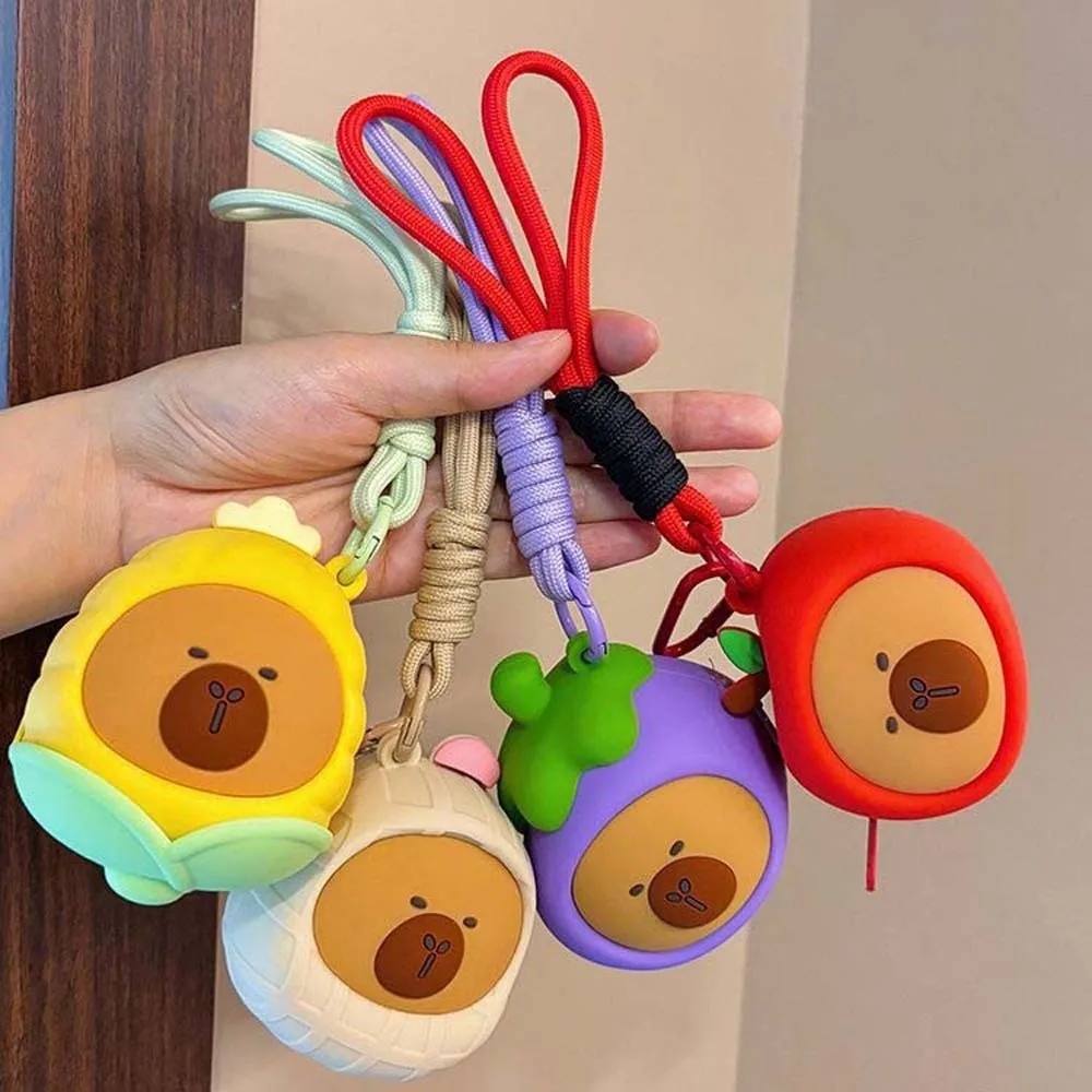 

Portable Vegetable Capybara Pouch Cartoon Creative Round Silicone Coin Purse Waterproof Soft Hanging Rope Storage Bag Women