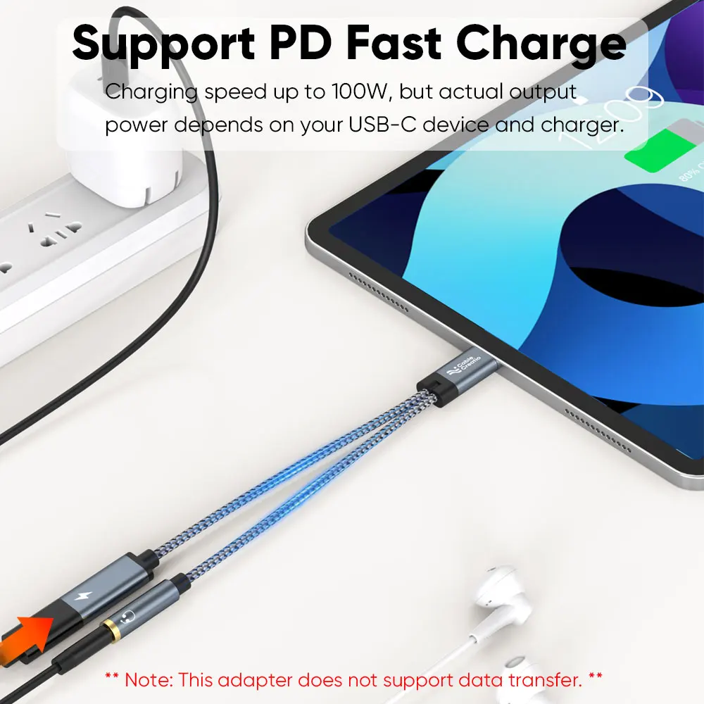 Адаптер CableCreation USB Type C на разъем 3,5 мм для аудиоразъема и адаптер зарядного устройства типа C с кабелем для быстрой зарядки PD 100 Вт для iPhone 16