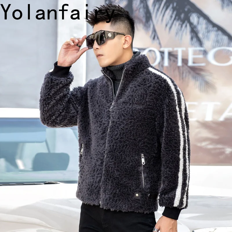 YOLANFAIRY Real Wool Jacket Men Sheep Shearling Lamb Coat Natural Sheepskin Fur Jackets Short Winter Mens Clothes Куртка Мужская