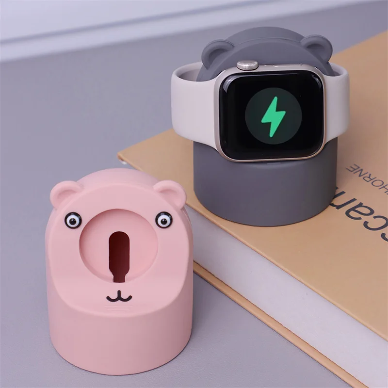 Supporto per caricabatterie in Silicone per Apple Watch 8 7 6 5 4 IWatch 3 2 supporto per Dock di ricarica Cute Bear Pattern Keeper staffa accessorio di Base