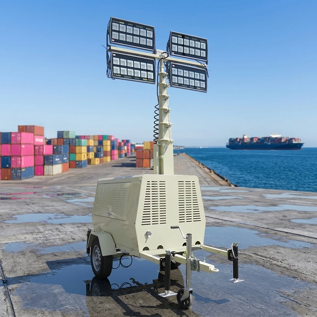 Construction Lighting Tower Wind Stabilizer Outriggers Shockproof Base Diesel Powered Mining Site Large Area Illumination Tower