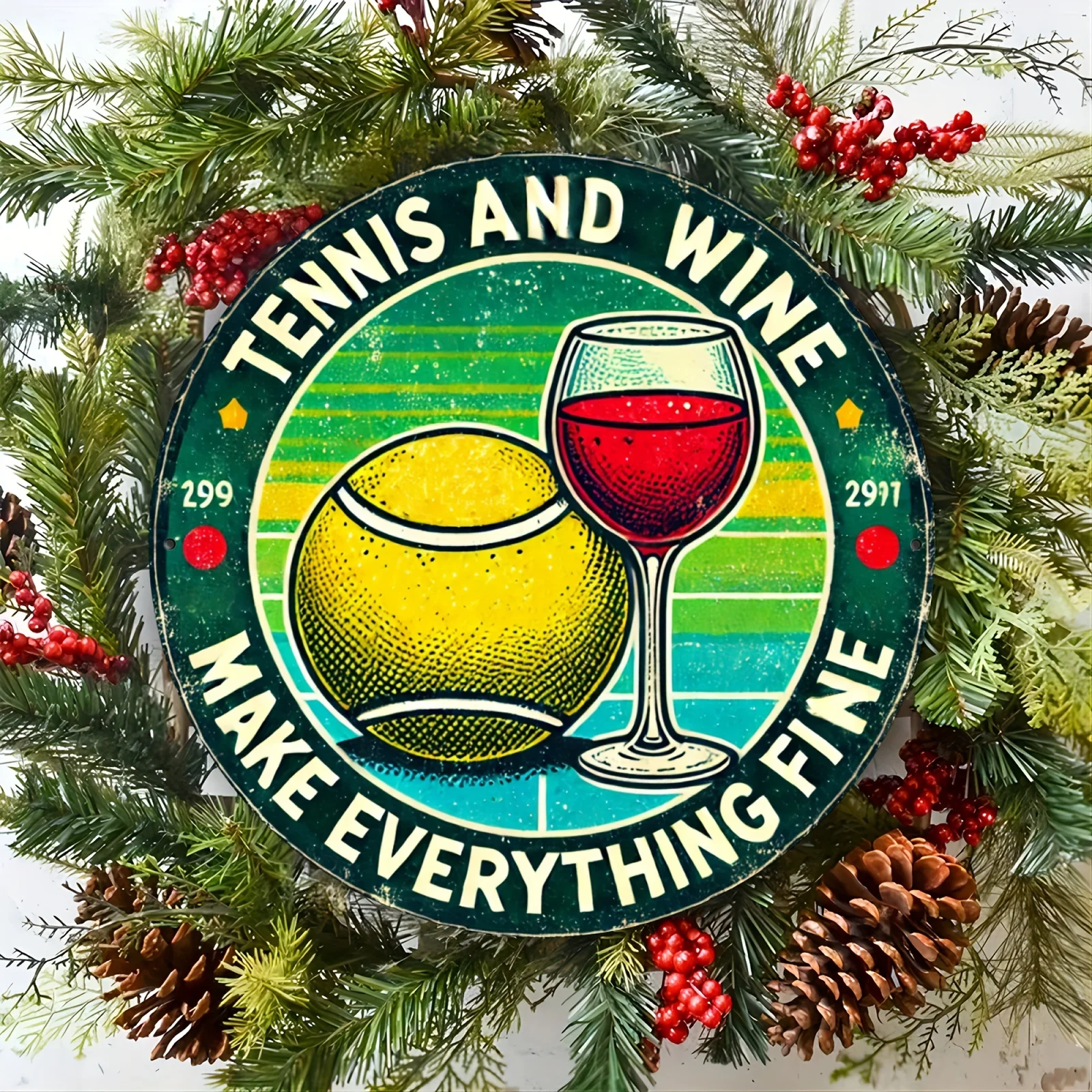 Vintage Tennis & Goblet Metal Wall Sign - 8x8 Inch Aluminum Decor for Home, Kitchen, Dining Room, Bedroom, Garden, Garage, Hotel