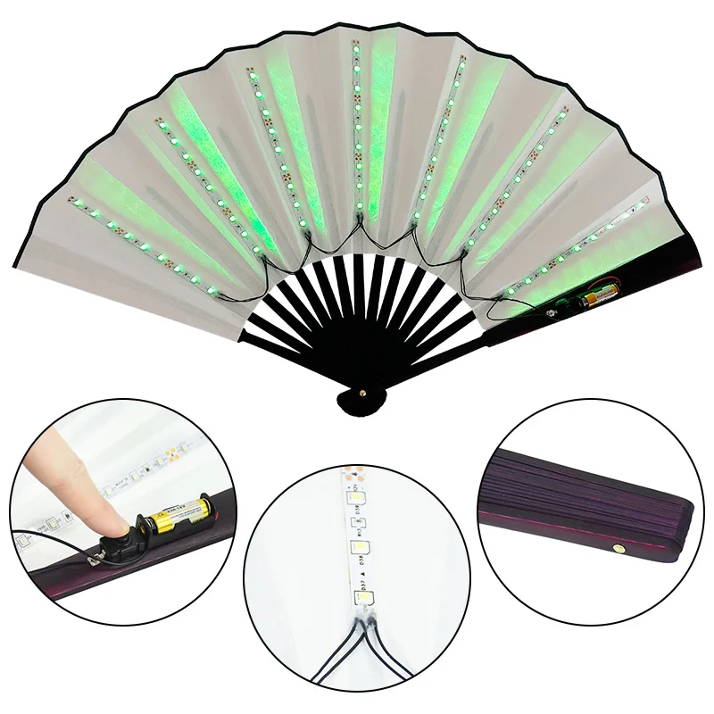 1pc Foldable Hand Fan With Led Light Glowing Fluorescent Discoloration Fan For Night Performance Dj Bar Club Room Party Decor