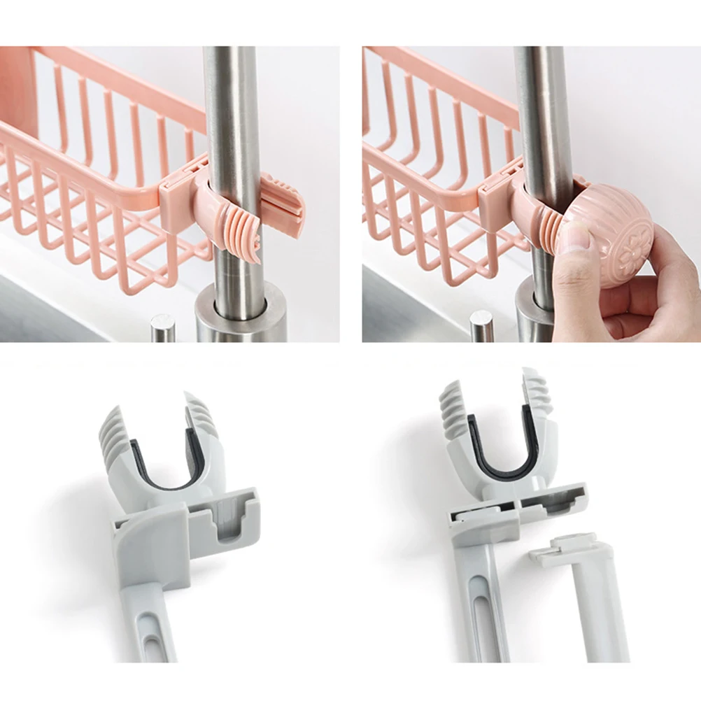 

2pcs Sponge Holder Kitchen Faucet Storage Rack Dishcloth Organizer Towel Bar Drying Stand Clamp On Easy Install No Drilling Pink