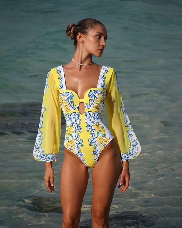 Flaxmaker 2025 Women Summer Swimsuit and Skirt Ladies Sexy V Neck One Piece Bohemian Party Swimwear Casual Beachwear