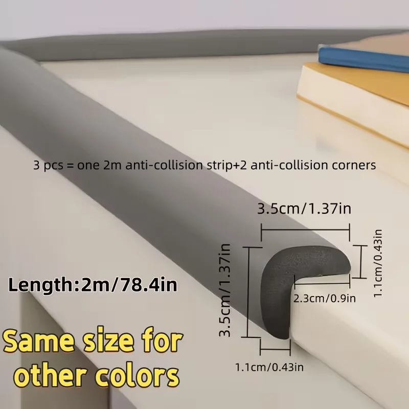3pcs 78.74inch Anti-Collision Protection Set, Table Corner Bumpers, Bedside Wall Corner Anti-Collision Soft Pads, Drop-Proof