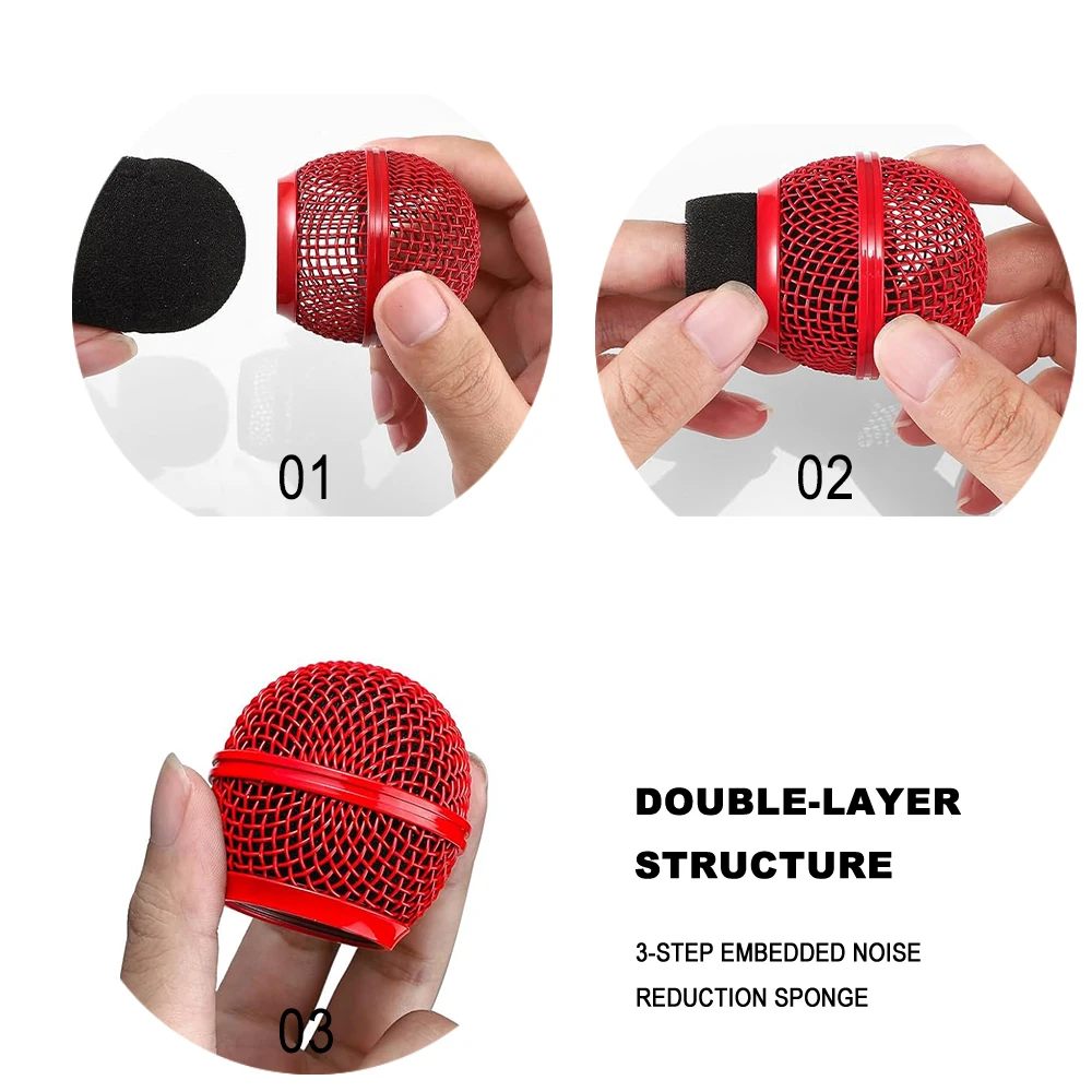 Mesh Microphone Heads Beta58A Microphone Head Replacement Microphone Grille Ball Head With Inner Foam, Beta 58A Steel Wireless