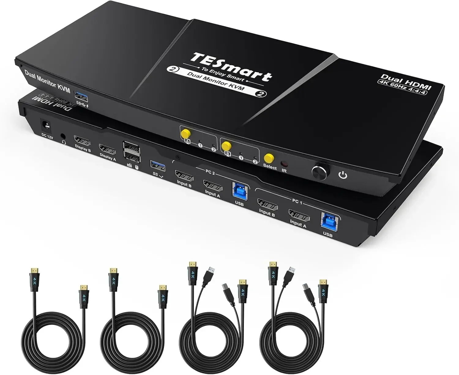 USB 3.0 KVM Switch 2 Monitors 2 Computers 4K@60Hz, Dual Monitor KVM Switch