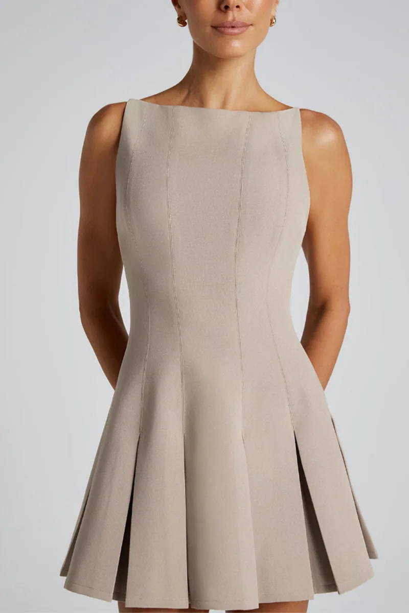 Summer 2025 Women's Wide Swing Folded Waist Skirt Simple Solid Color Sleeveless Generous Hooded Dress