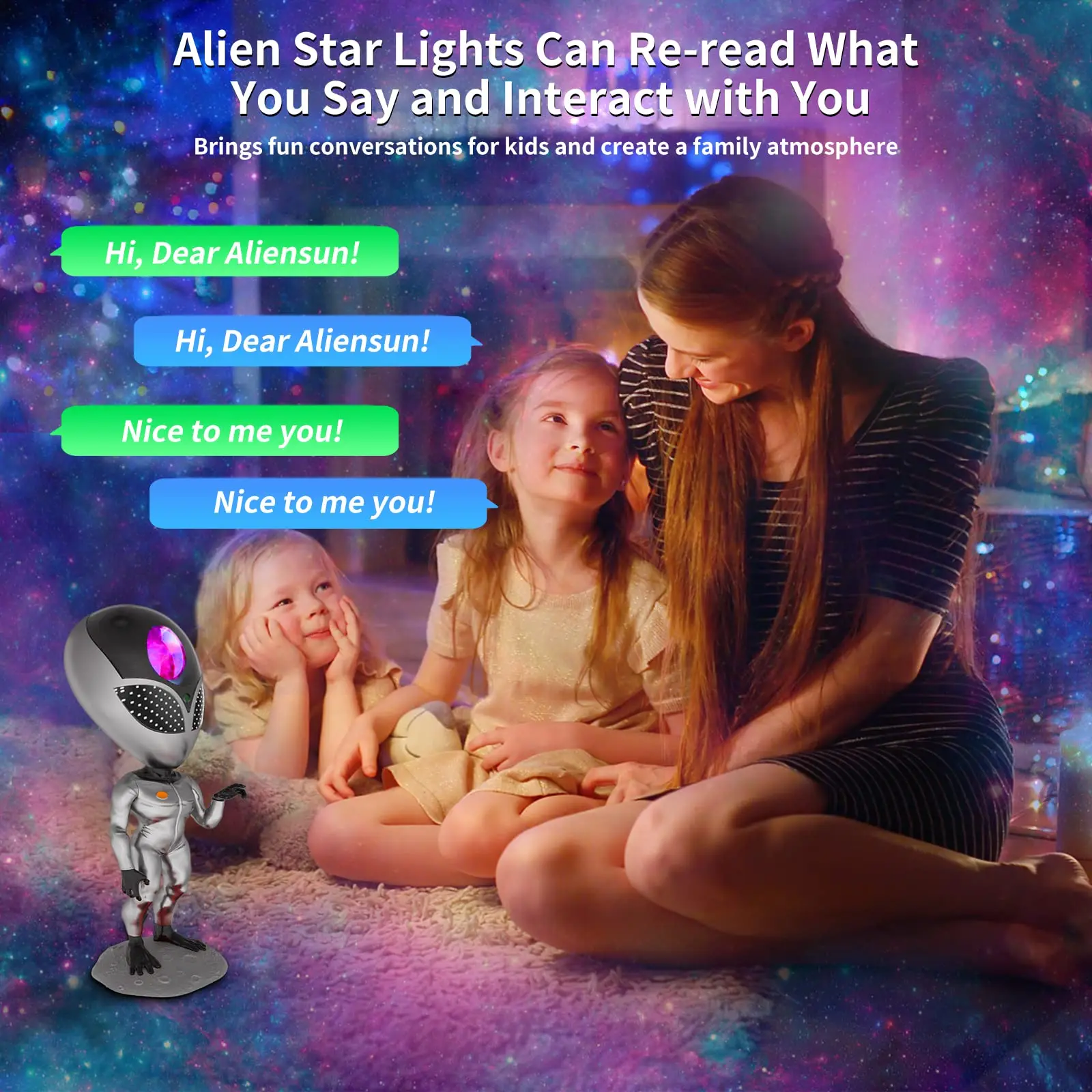 Star Projector,Aliens Galaxy Projector for Bedroom, Starry Nebula LED Lamp with Timer and Remote, Aliensun Night Light Projector