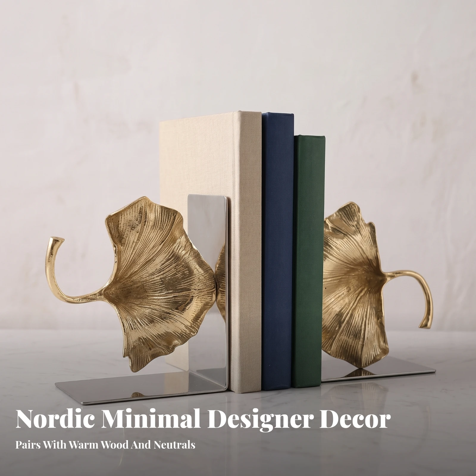 Ginkgo Leaf Bookends Decorative Bookends with Ginkgo Leaf Design Decor Unique Stylish for Book Lovers, Bookshelf, Desktop