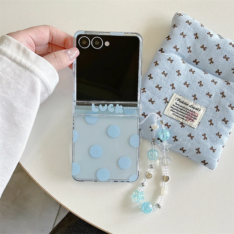 Korean Candy Colors Polka Dots With Wrist Strap Phone Case For Samsung Galaxy Z Flip 7 6 5 4 3 Z Flip7 FE Clear Shockproof Cover view 4