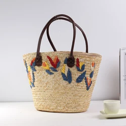 Summer Straw Hand Woven Tote Bags for Women Fashion Embroidered Shoulder Bag Boho Beach Bag Large Capacity Shopping Bag Handbags