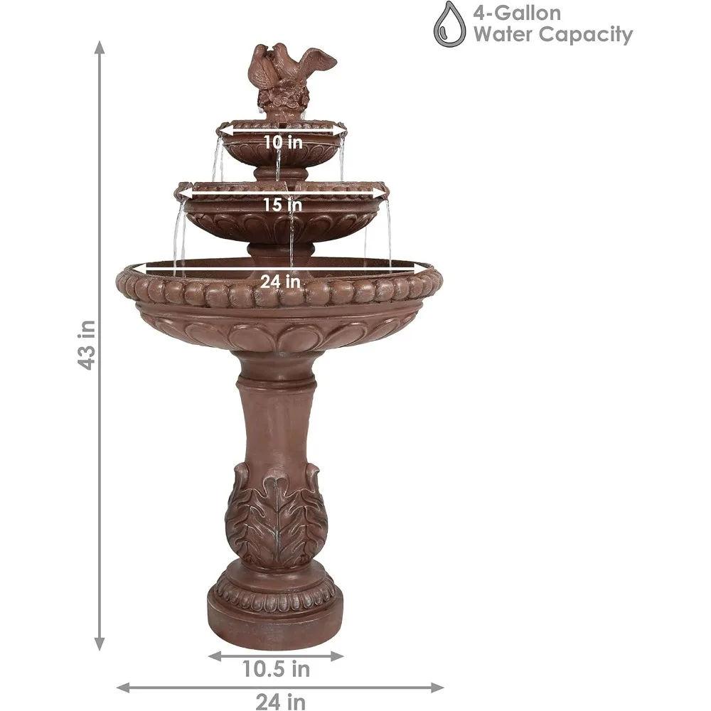 Dove Pair نافورة مياه خارجية 43 بوصة 3 طبقات مع مضخة غاطسة كهربائية للحديقة أو الفناء أو الفناء #3