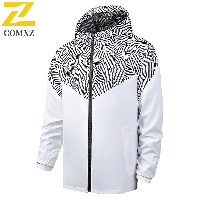 COMXZ 2025 Men Sport Jacket New Hooded Spring Autumn Casual Handsome Light Trench Camo Jacket Running Windproof Shirt