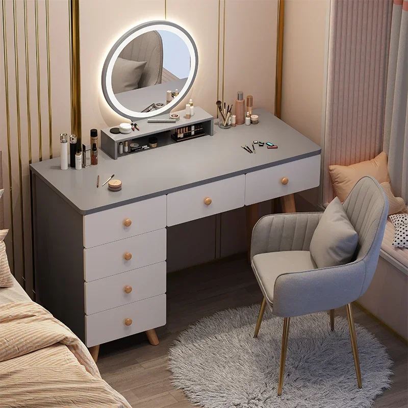 Minimal Drawers Dresser Cabinet Handles White Nordic Led Mirror Storage Makeup Table Women ModernMesa De Maquillaje Funiture