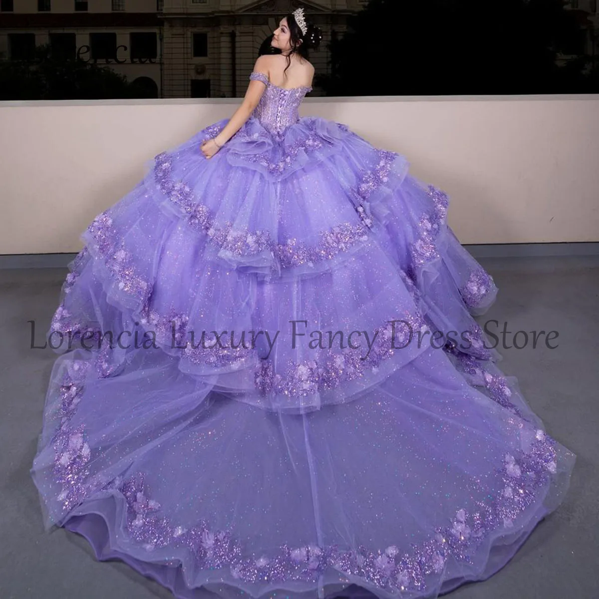 3D vestido de baile com capa, vestido Quinceanera, cristais frisados com apliques, 16 vestidos formais, 15 anos, 2024