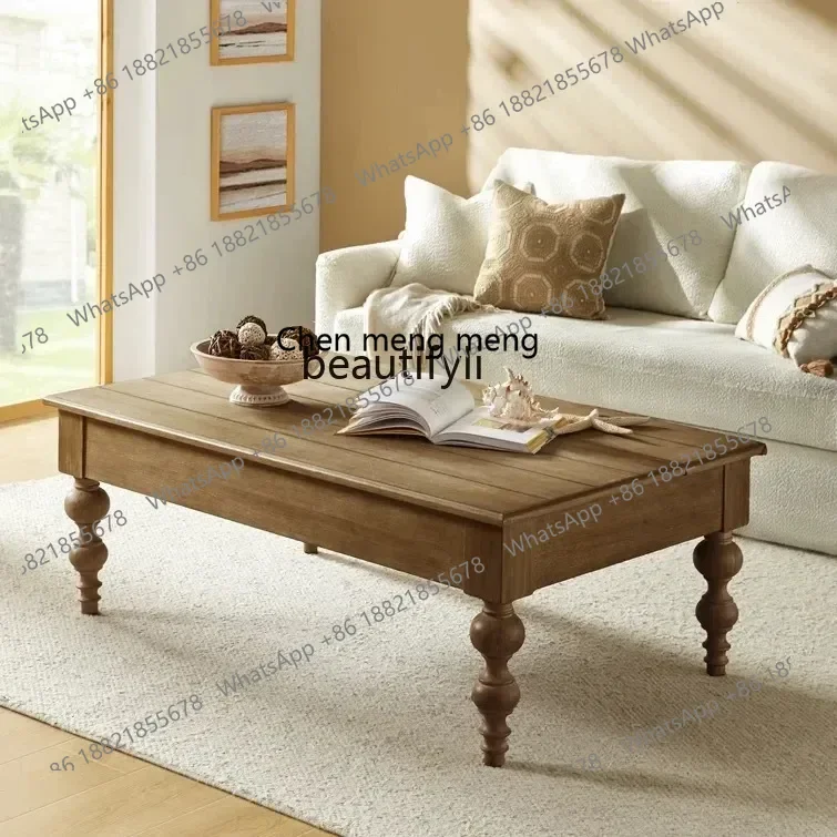 CC182American retro solid wood coffee table living room tea table French classical rectangular log coffee table R