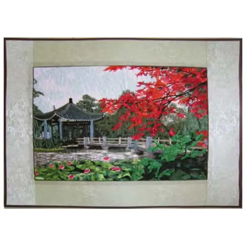 Embroidery finished / Suzhou Classical Embroidery / Forest green silk decorative painting / Cross Stitch finished Suzhou Garden