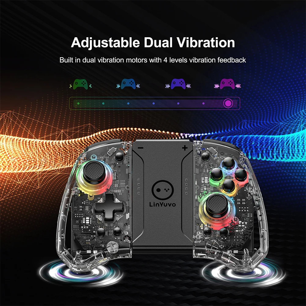 Transparent Wireless Controller for Switch for Switch OLED Game Controller Gaming Controller Dual Vibration/Turbo/Programmable