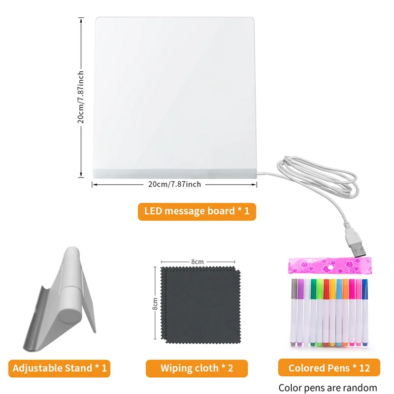 AS96-LED لوحة رسم مضيئة مع ضوء الليل الملونة 7 أقلام لتقوم بها بنفسك قابل للمسح رسالة رسالة مجلس للأطفال هدية عيد ميلاد 20X20