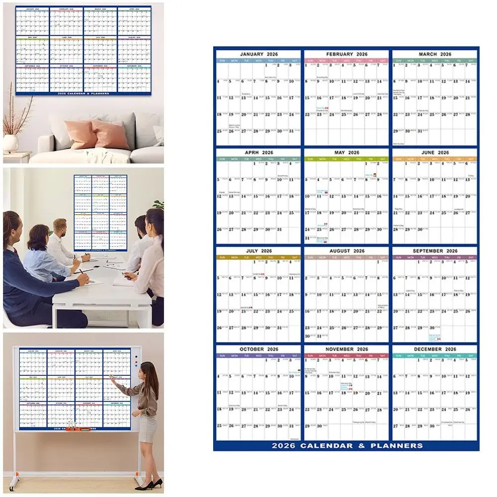 

Durable 2026 Large Wall Calendar Erasable Foldable Hang Calendars Double-Sided Work Schedule Planner for Home Office and School