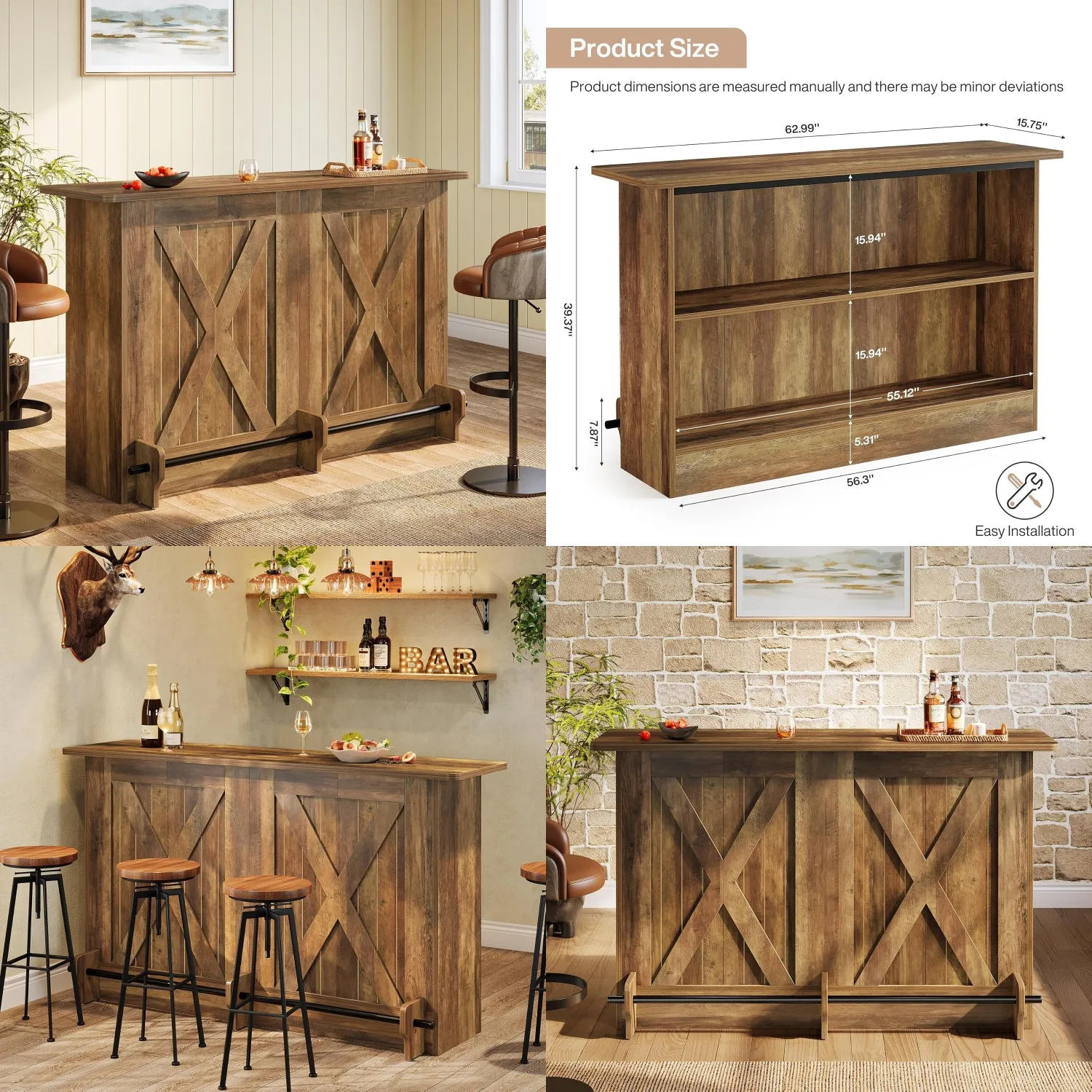 

63-дюймовый 2-уровневый барный стол с подставкой для ног, современный кофейный шкаф для дома, кухни, столовой, гостиной, на заказ