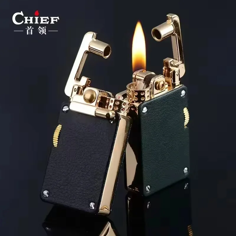 CHIEF Metal Grinding Wheel Kerosene Lighter Leather Rocker Arm Retro Windproof Old Style Creative Lighter Men's High End Gift