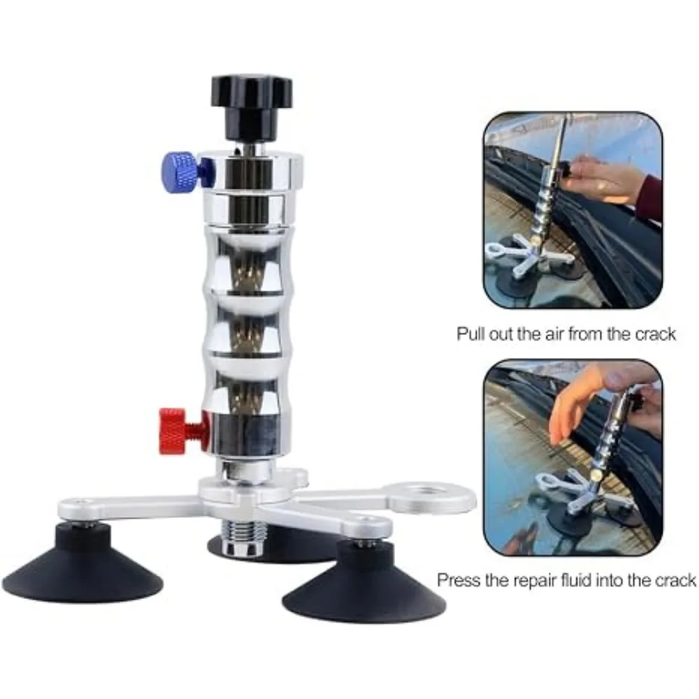 Multifunctional Car Windshield Repair Tool, Auto Glass Crack Repair Kit, Stainless Steel Vacuum Pump Glue Injector forWindscreen