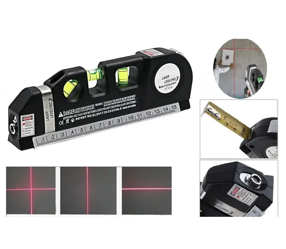 

Laser Level Multipurpose Line Laser Leveler Tool Cross Line Lasers With 8FT 2.5M Standard Measure Tape and Metric Rulers