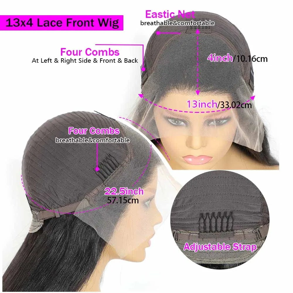 13x4 Kinky Straight Lace Front Human Hair Wig With Kinky Edges Baby Hair Glueless Yaki Straight HD Lace Frontal Wig 250% Denisty image 6