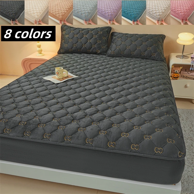

Milk Velvet Bedding 1pc Soft Luxurious Milk Velvet Fitted Sheet Warm Winter Bedding Cozy Mattress Protector Machine Washable