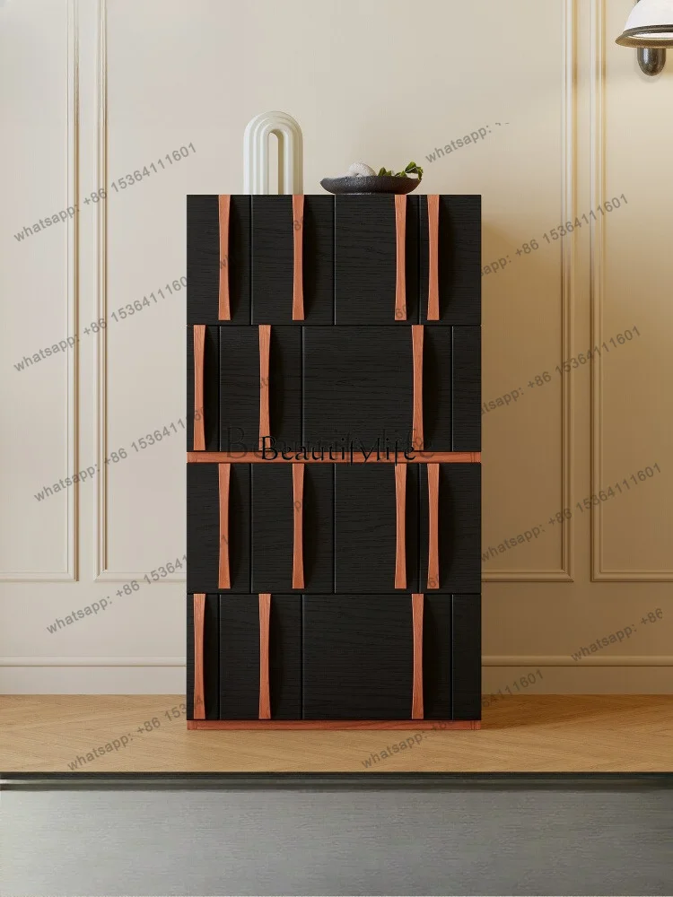 LX Black Retro Living Room Storage French Module Combination Floor-to-ceiling Card Door Cabinet