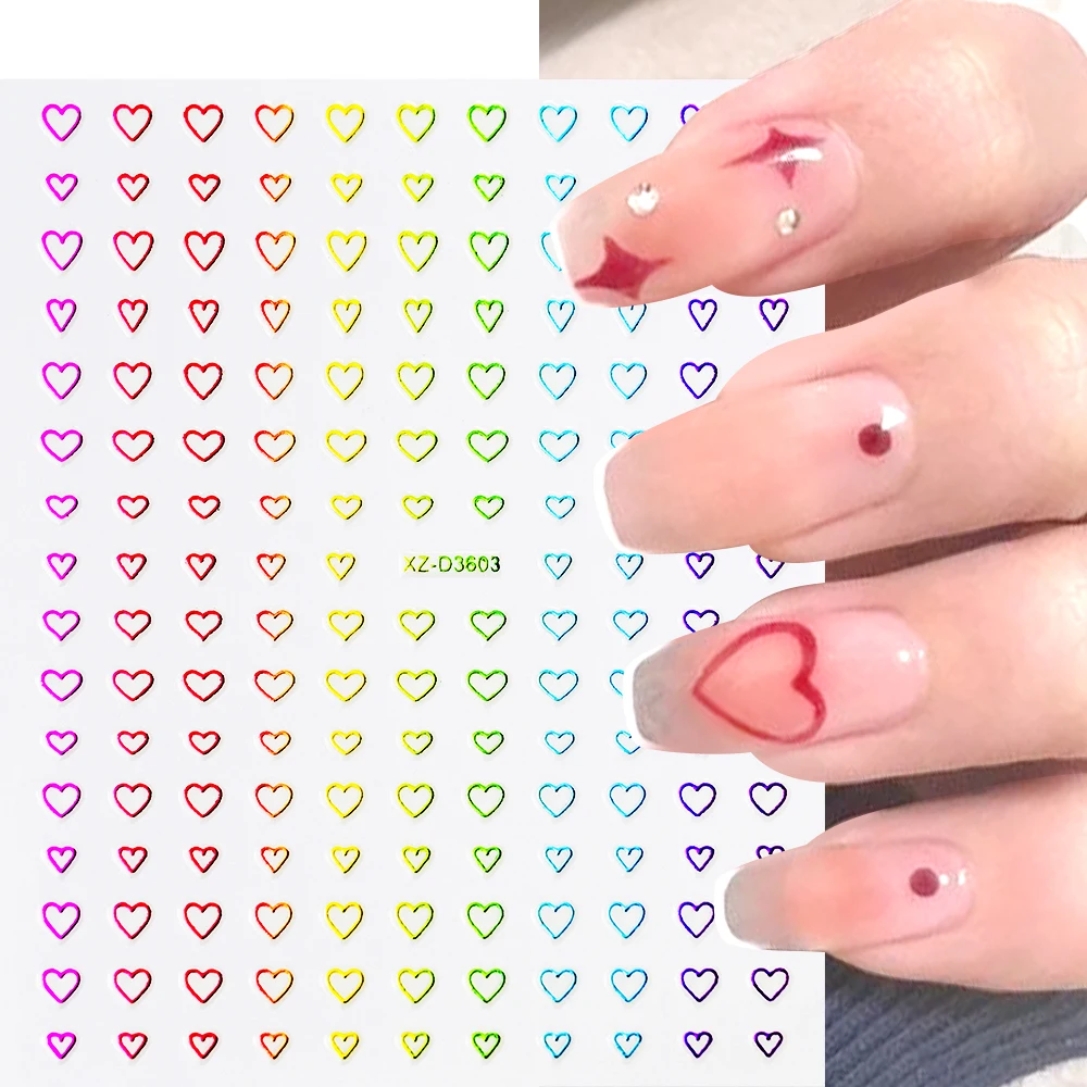 6/8개입 3D 러브 하트 네일 스티커 금색 은색 검정색 하트 셀프 접착 슬라이더 10*8cm DIY 발렌타인데이 매니큐어 데칼