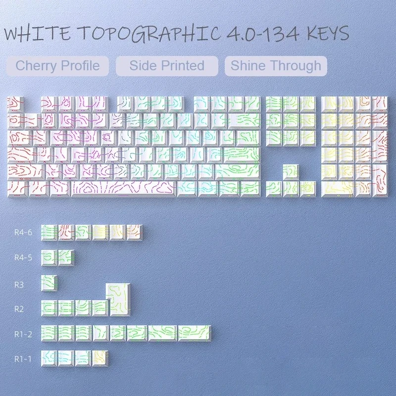 134 مفتاحًا مزدوج النار PBT أغطية مفاتيح بيضاء كفاف مضاءة جانبية RGB أغطية مفاتيح بإضاءة خلفية ملف تعريف الكرز لمفاتيح MX لوحة المفاتيح الميكانيكية