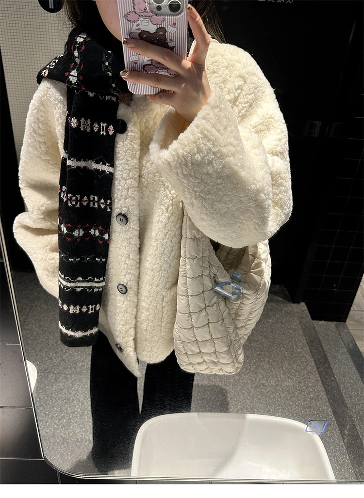 เสื้อแจ็คเก็ตขนแกะสำหรับผู้หญิง แบบคาร์ดิแกน ความยาวครอป ตัดสั้นลง ขนาดลดลง ปรับขนาดให้เล็กลง ลดขนาดพื้นที่ รุ่น GF