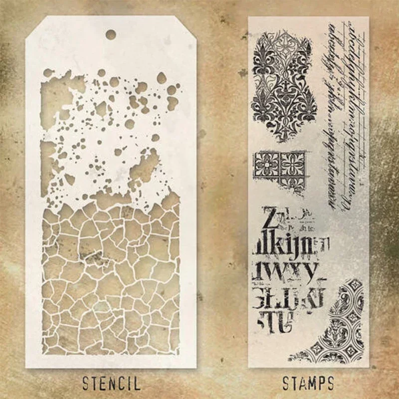 2024 New Retro Graffiti Pattern Clear Stamps and Stencil For Making Word Greeting Card Paper Scrapbooking No Metal Cutting Dies