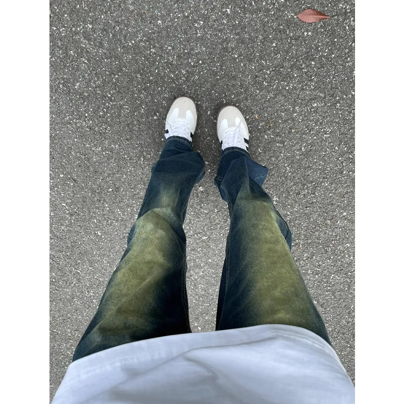 

Retro American Blue Waed Jeans Men's Summer Elastic Slimming Micro Flared Pants High Street Extended Length Slimming Long T...