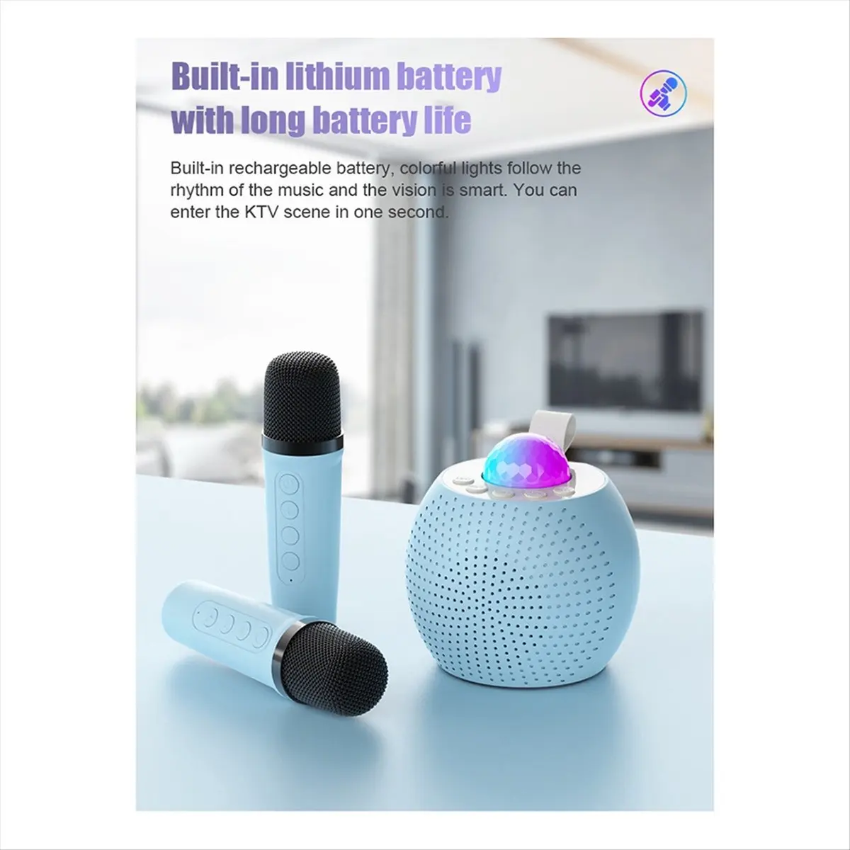 Portable Bluetooth Karaoke Speaker Outdoor Portable Color Ambient Light Home Karaoke Music Center Sound System Pink