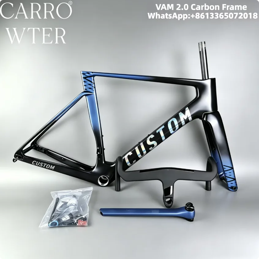 VAM Rahmen Schwarz-Blau Carbon-Rennrad Aero-Rennfahrrad Leichtgewicht-Rennradrahmenset mit Lenker