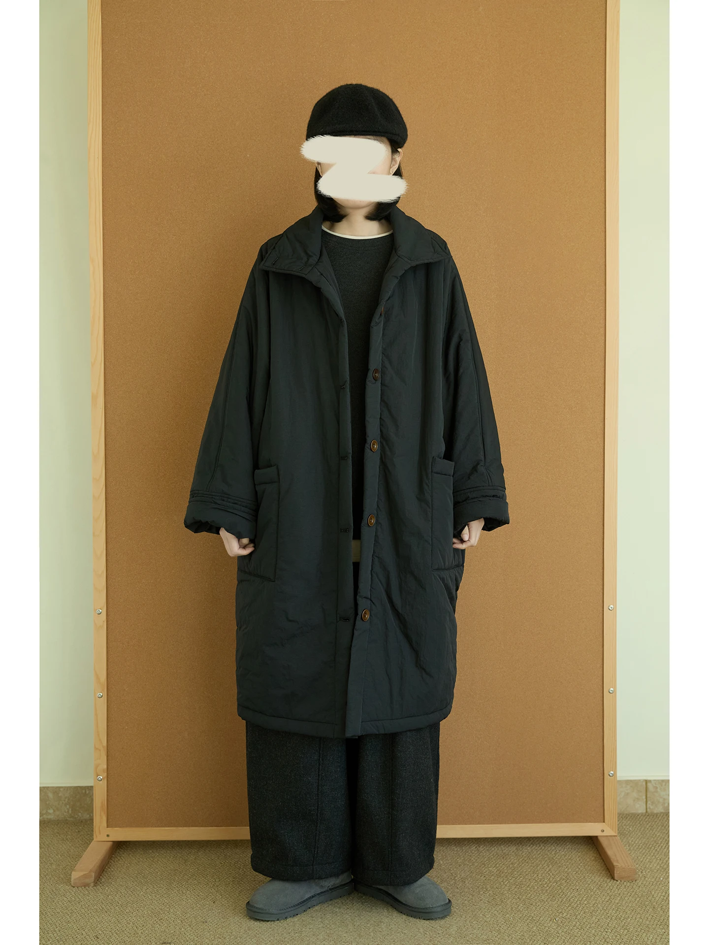 

Thiened, большая версия, хлопковая куртка с воротником-стойкой, теплая длинная верхняя одежда, милая японская одежда, свободная посадка на одной пуговице