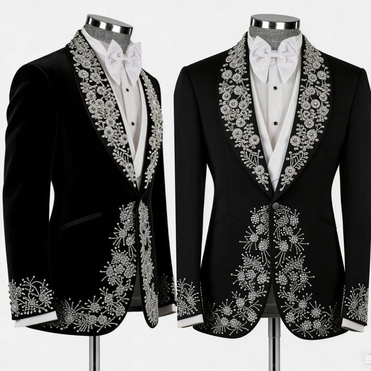 

Luxurious Men Wedding Tuxedos Shawl Lapel One Button Blazer Sets Crystals Beaded Business Occasion Party Customized 2 Pieces