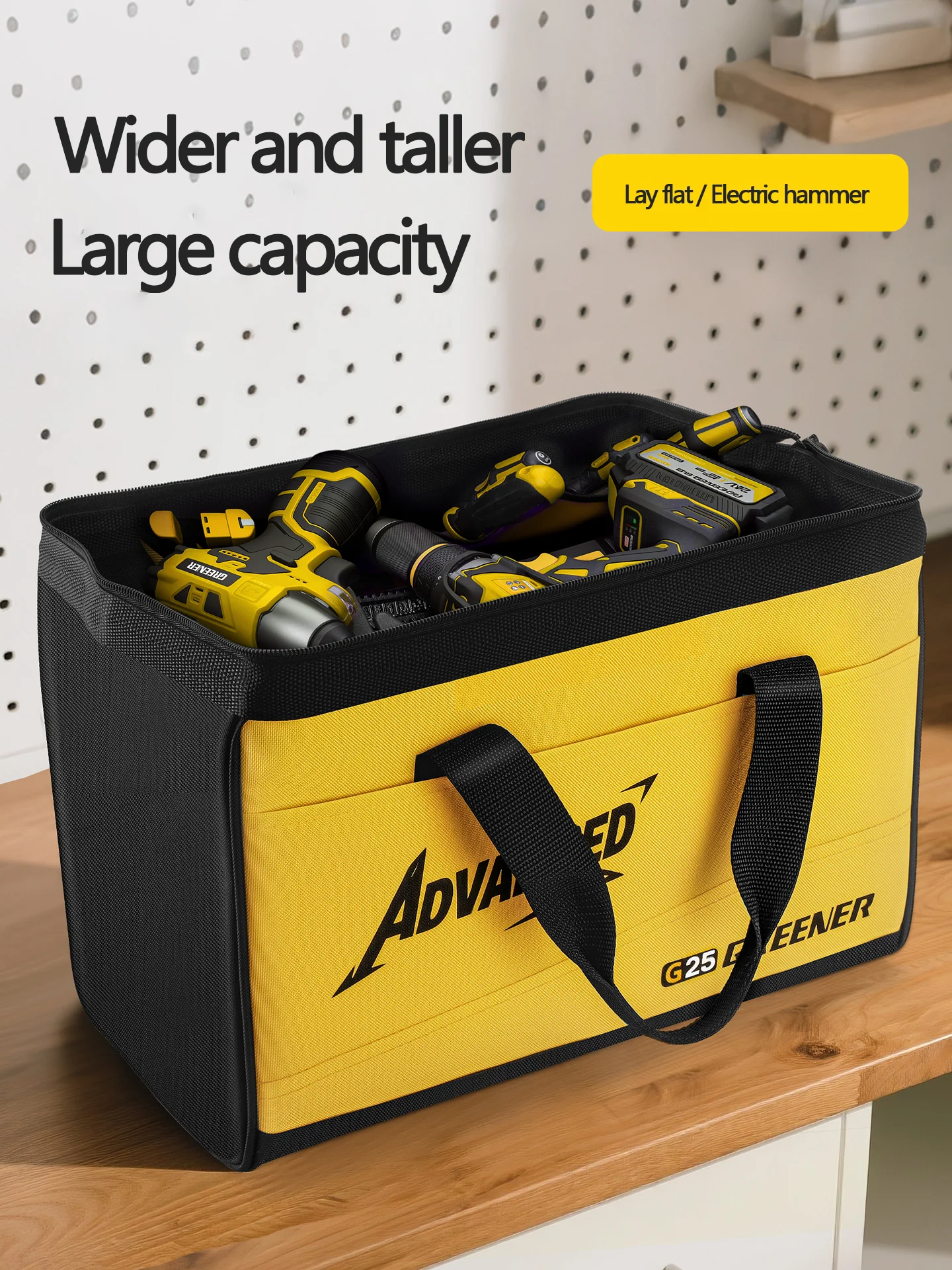 ヘビーデューティー厚手キャンバスツールバッグ 電気技師用 5層補強 防水 ポータブルオーガナイザー ハンマー用広々スペース