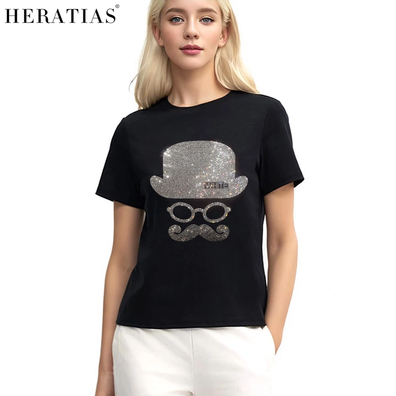 European Style: Women's Summer Short Sleeve T-Shirt with Rhinestone Detailing