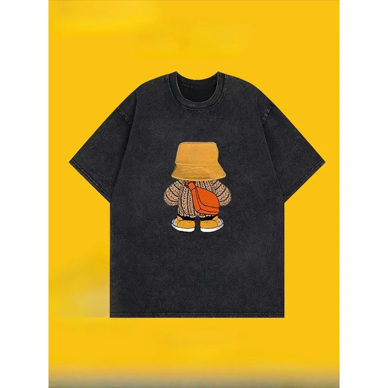 

Spring and Summer New Heavyweight Vintage Washed Short Sleeved T-shirt for Men's High Street Versatile Top Retro T-shirt