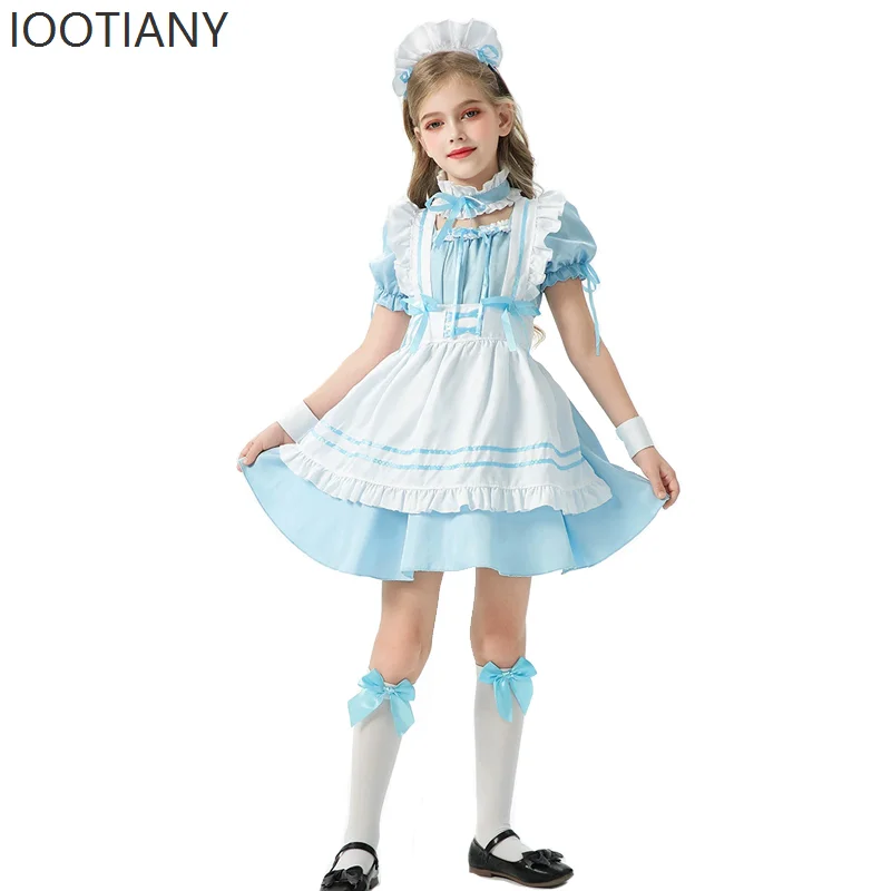 

Children's Japanese Sweet Cute Short-sleeved Lolita Dress Costume Fancy Dress Party Maid Outfit Pastoral Farm Girl Party Dress