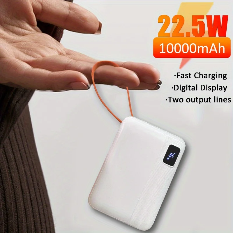 22.5W Super Fast Charging Power Bank, 10000mAh Power Bank, 12V/1.5A Output, Type-C Input, 2 Cables, 4 Outputs, Digital Display