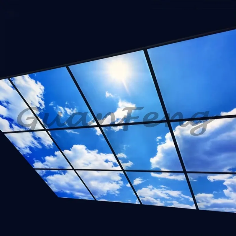 Blue Sky Cloud LED Skylight Ceiling Panel, 595×595mm Simulated Sky Lamp for Office Commercial Indoor Lighting Project