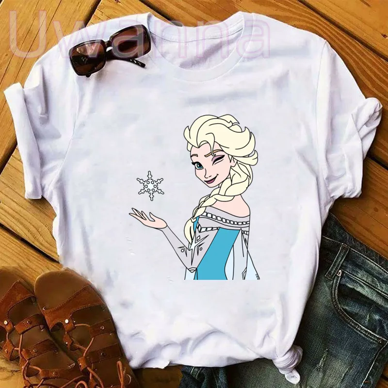 

Cartoon Elsa Princess T Shirt Women Frozen Harajuku Ullzang Cute T-shirt Funny Graphic Tshirt 90s Fashion Top Tees Female